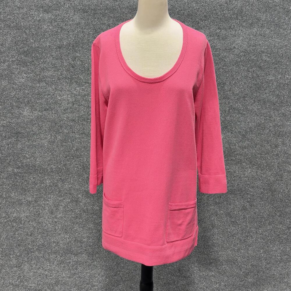 Jeanne Pierre Sweater Womens XL Pink Scoop Neck Tunic Pockets Knit Pullover